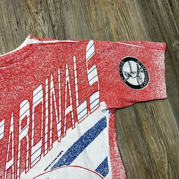AOP MLB St. Louis Cardinals Baseball All Over Print Vintage T-Shirt Size XL 90’s - Picture 4 of 13